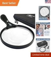 45X LED Magnifying Glass with USB Rechargeable 5.5-Inch Lens - Ideal for Reading