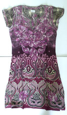 New Purple Cashmere Crewel Embroidered on Cotton Summer Dress, Size 6