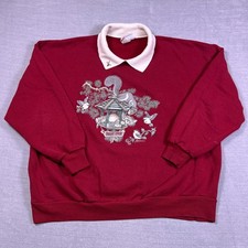 Vintage Morning Sun Squirrel Graphic Collared Sweatshirt Womens 2X Maroon Cotton