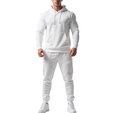 Men's White Tracksuit 2-Piece Active Set:Fleece Pullover Sweatshirt and Sweat...