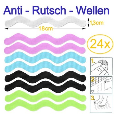 24x Anti Rutsch Streifen Badewanne Bad Dusche Grip Aufkleber S-Form + div.Farben
