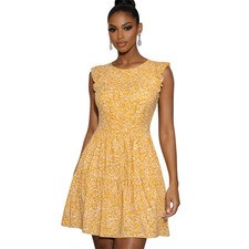 J. Crew Linen Blend Floral Marigold Printed Tiered Sundress Size 00