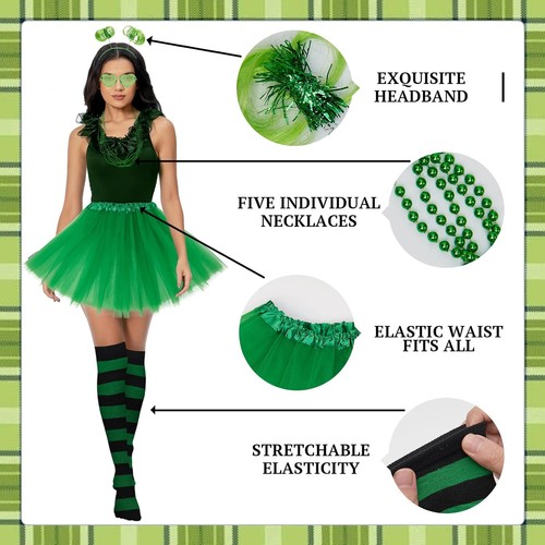7Pcs 80s Retro Leprechaun Costume Accessories St. Patrick's Day Outfit Green - Picture 3 of 6