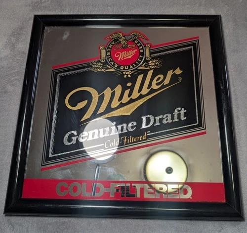 Vintage Miller Genuine Draft "Cold Filtered Draft Beer" Mirror Sign 18” X 18”