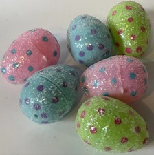 Easter Eggs Multi Color "Sugared" Glittered Plastic Fillable Set Of 6  3  
