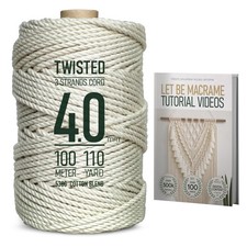 Macrame Cord, 4mm x 110Yards, Twisted Cotton Blend, Natural Color, Wall Decor