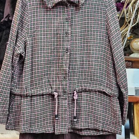 Checked Pattern Drawstring Short Jacket - Women's… - image 1