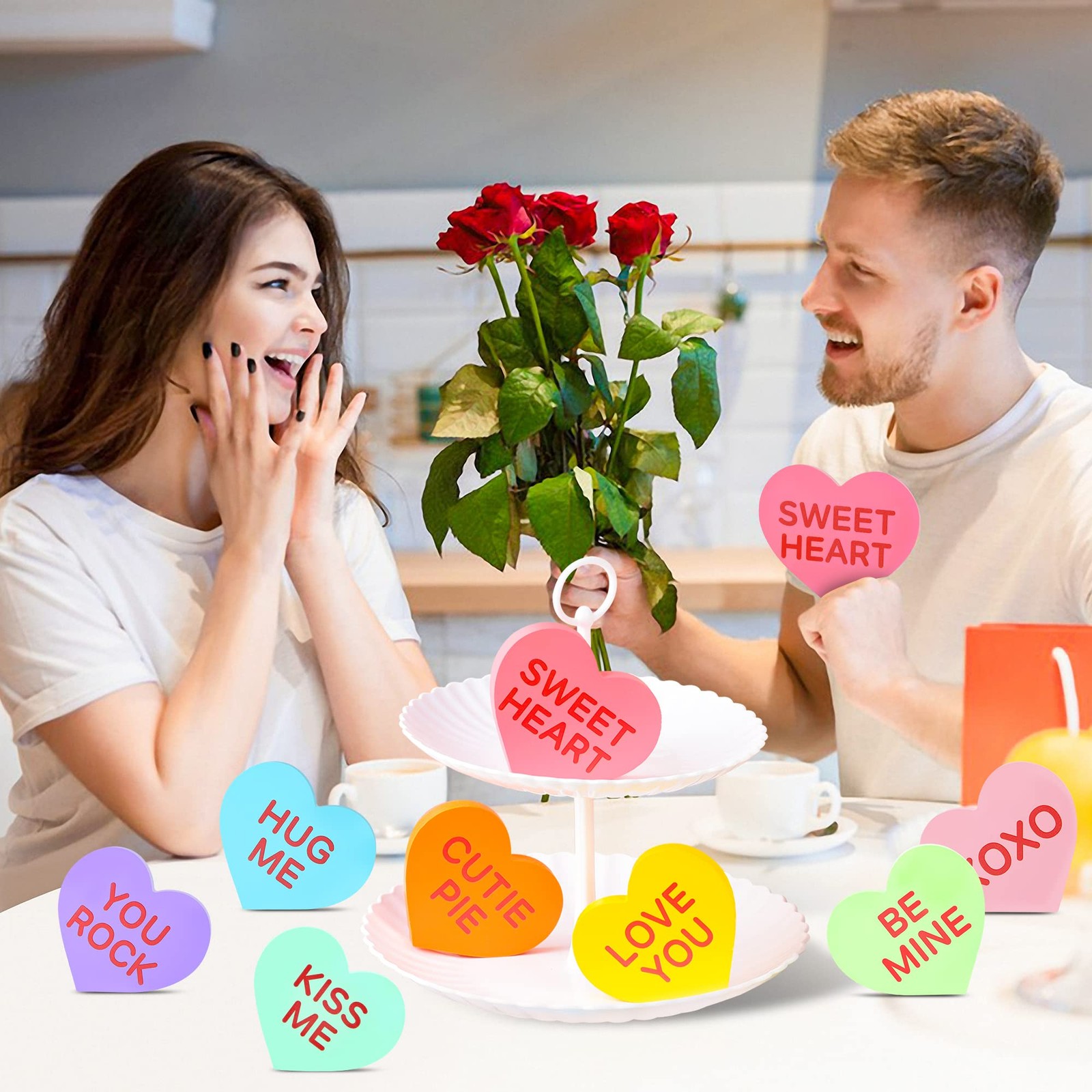 9 Pieces Valentine's Day Heart Wood Sign Candy Conversation Tray Decor Pastel... thumbnail 8