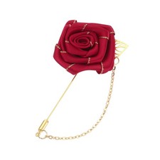Rose Lapel Pin, Flower with Chain Brooch, Fabric Flower Corsage, Wine Red