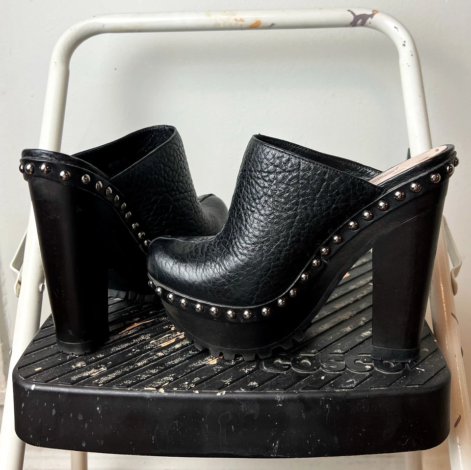 Zuecos de plataforma alta Miu Miu talla 35 5 cuero tachonado alto para mujer Y2K Foto 3 de 4