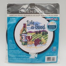 Dimensions Counted Cross Stitch Kit Life is Good 6" Round Learn A Craft New