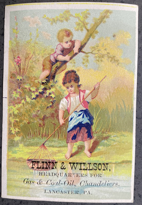 Flinn & Willson, Gas & Coal-Oil Chandeliers, Lancaster, PA Victorian Trade Card