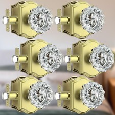 6 Pack Glass Door Knobs Interior with Lock, Crystal Door Knobs Interior for P...