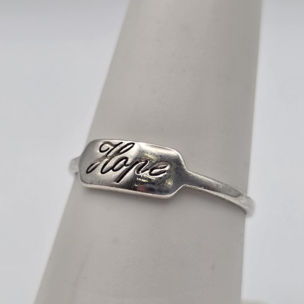 925 Sterling Silver HOPE Cursive Script Signet Ri… - image 4