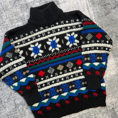 VTG Susann d Sweater Womens Sall Black Fair Isle Nordic Geometric Turtleneck 90s