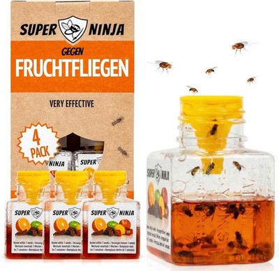 Super Ninja Fruchtfliegenfalle Spar Pack 4 Fallen Hochwirksame Ökologische