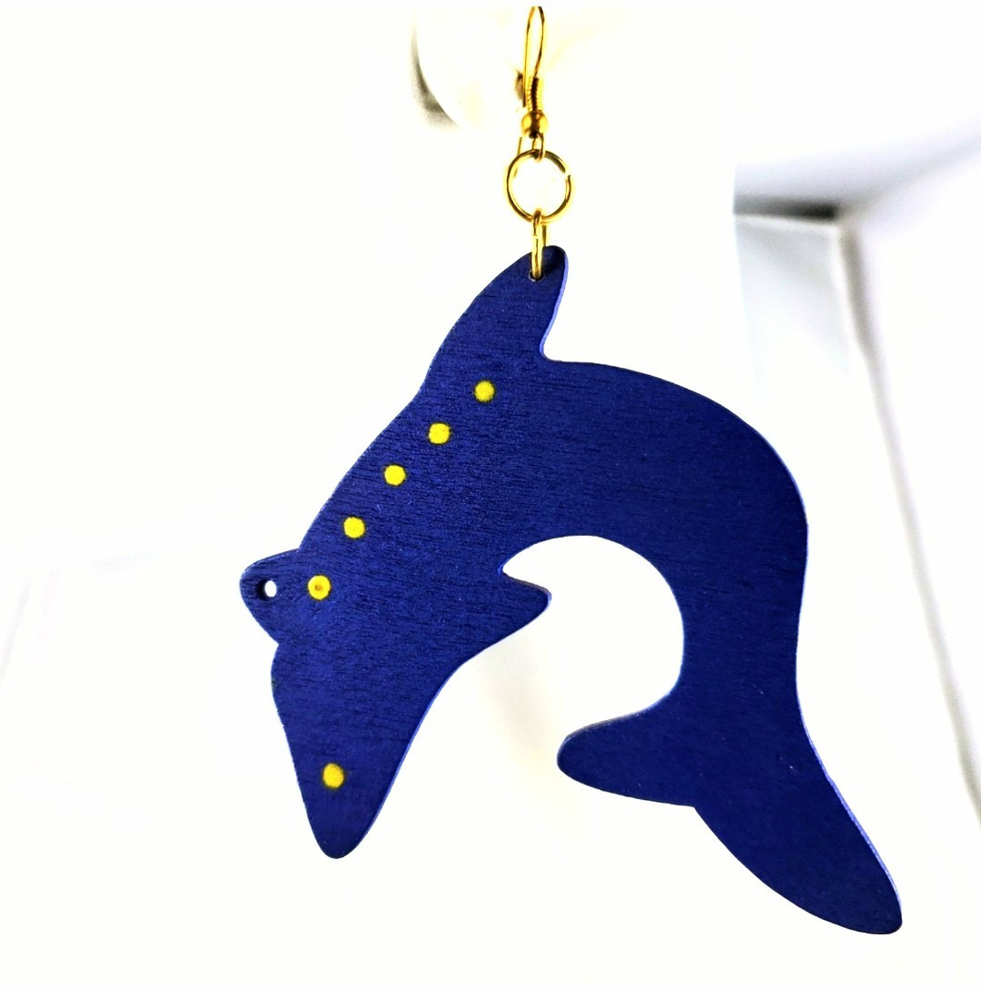 Basil Wood Dangle Handmade Earrings BLUE 