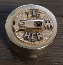 Vintage "Zip Her" Zipper Pull Assistant or Pill Box with Gold Link Chain 1960's 