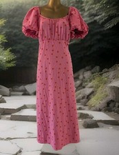 NEW LOOK womens pink polka dot puff sleeve open back midaxi dress size 22