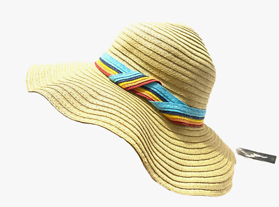 Mixit Hat Wide Brim Sun Womens Straw Multi Colored Band
