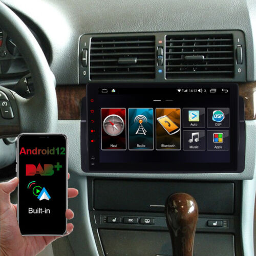 CAM+Android 12 Car Stereo Radio Sat DAB+ Bluetooth Head Unit CarPlay for BMW E46 - Afbeelding 1 van 11