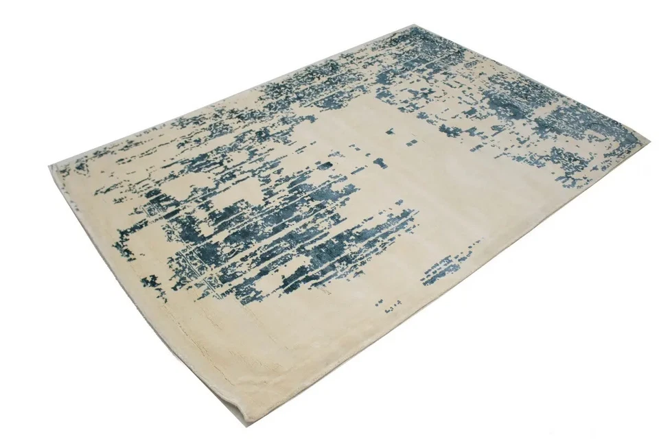 Alfombra moderna azul pizarra apagada envejecida floral 4x6 telada a mano alfombra decoración habitación Foto 4 de 4