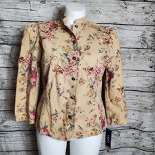 Chaps Denim Women's Canvas Floral Print Blazer, Gold Tone Buttons, Size Xl