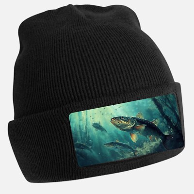 Unisex Cotton Black Walleye Fish Print Beanie Hat
