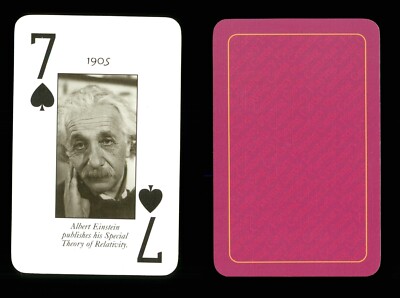 1 x Spielkarte 1905 Albert Einstein Spezielle Relativitätstheorie 7 Pik Q1