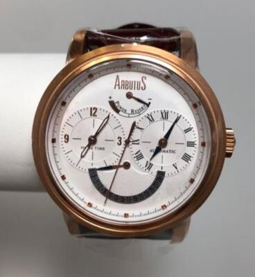 NEW Arbutus AR407RWF Mens Park Ave Series White Dial Brown Rose Gold Strap Watch