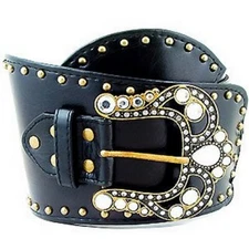 Leather Like Metal Studded Belt - Black - Size : M - BLT-TO30082BK-M