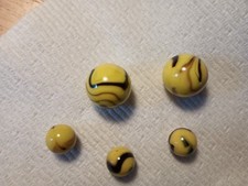 Lot Of 5 - BUMMBLE BEE Marbles Yellow/Black Glass Swirl