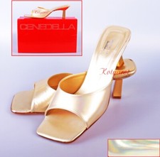 CENEDELLA Italy Mules Pantoletten echt Leder Gr. 38 Gold + Regenbogen schillernd