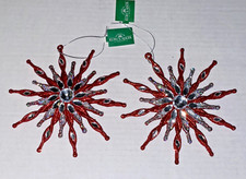 Set of 2 Kurt Adler Red Snowflake Jeweled Christmas Tree Ornaments D3094 NWT
