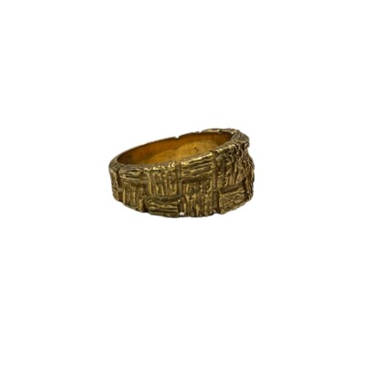 9ct 9K Yellow Gold Wood Bark Texture Unisex Ring. Size N1/2. Brand New