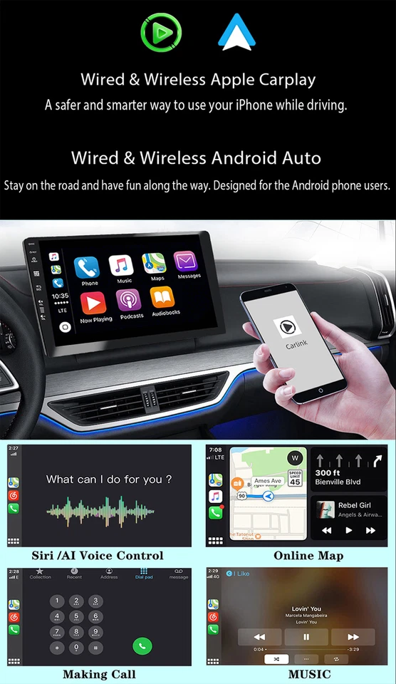 Autoradio Carplay Car Stereo GPS Navi Android14 Per Citroen C4/C4L/DS4 2013-2017 - Immagine 3 di 4