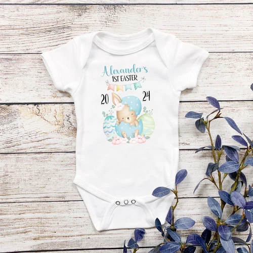 Personalised BabyGrow 1st Easter Bunny Design Newborn, 0-12 Months Vest Boy Baby
