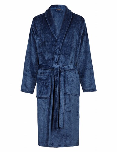 Mens New Denim Mix Supersoft Fleece Dressing Gown Size Medium - M&S - Picture 3 of 5