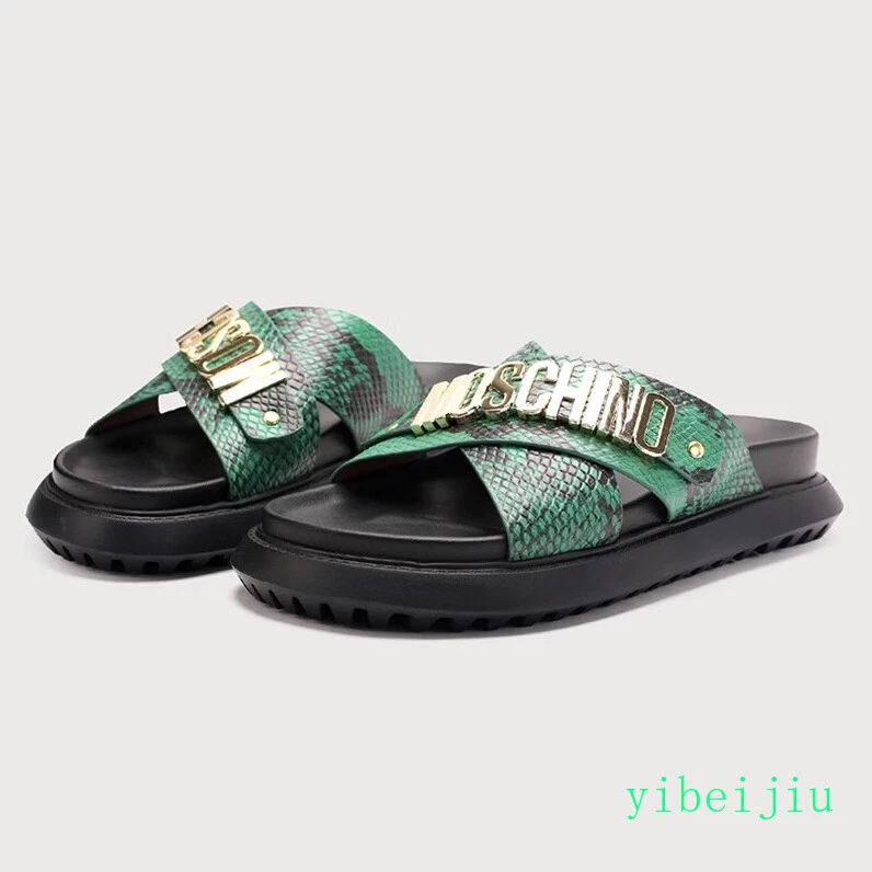 2025 Men Summer Beach Men's Real Leather Shoes Snakeskin Pattern Sandals Slipper Foto 4 de 4