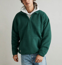 Madewell Men's Utopian Pine Long Sleeve Half-Zip Mock neck Fleece Pullover Sz L