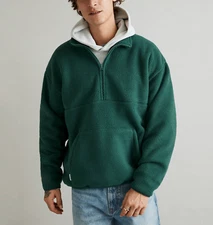 Madewell Men's Utopian Pine Long Sleeve Half-Zip Mock neck Fleece Pullover Sz L