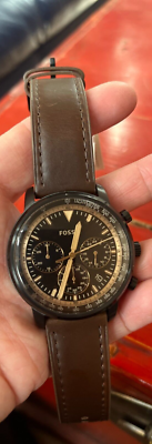 Fossil FS5529 Goodwin Analog Quartz Black Bezel Brown Leather 44mm 
