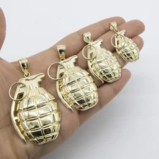 Textured Grenade Charm Pendant Solid 10K Yellow Gold All Sizes
