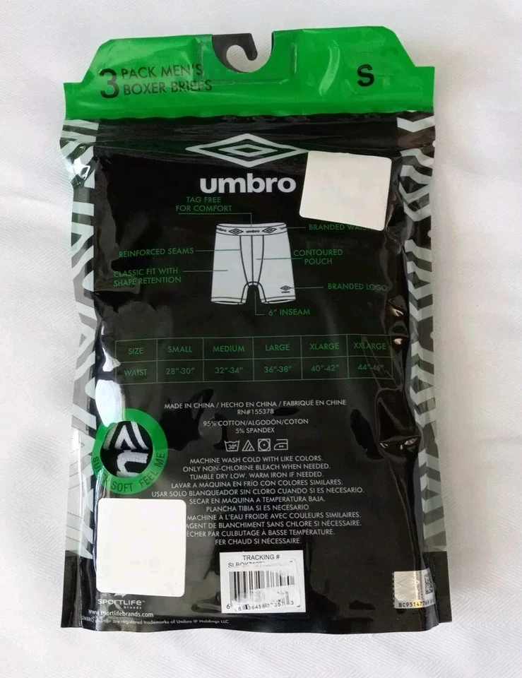 Paquete de 3 calzoncillos boxer Umbro para hombre talla pequeña negro verde azul algodón elástico NUEVO sellado Foto 4 de 4