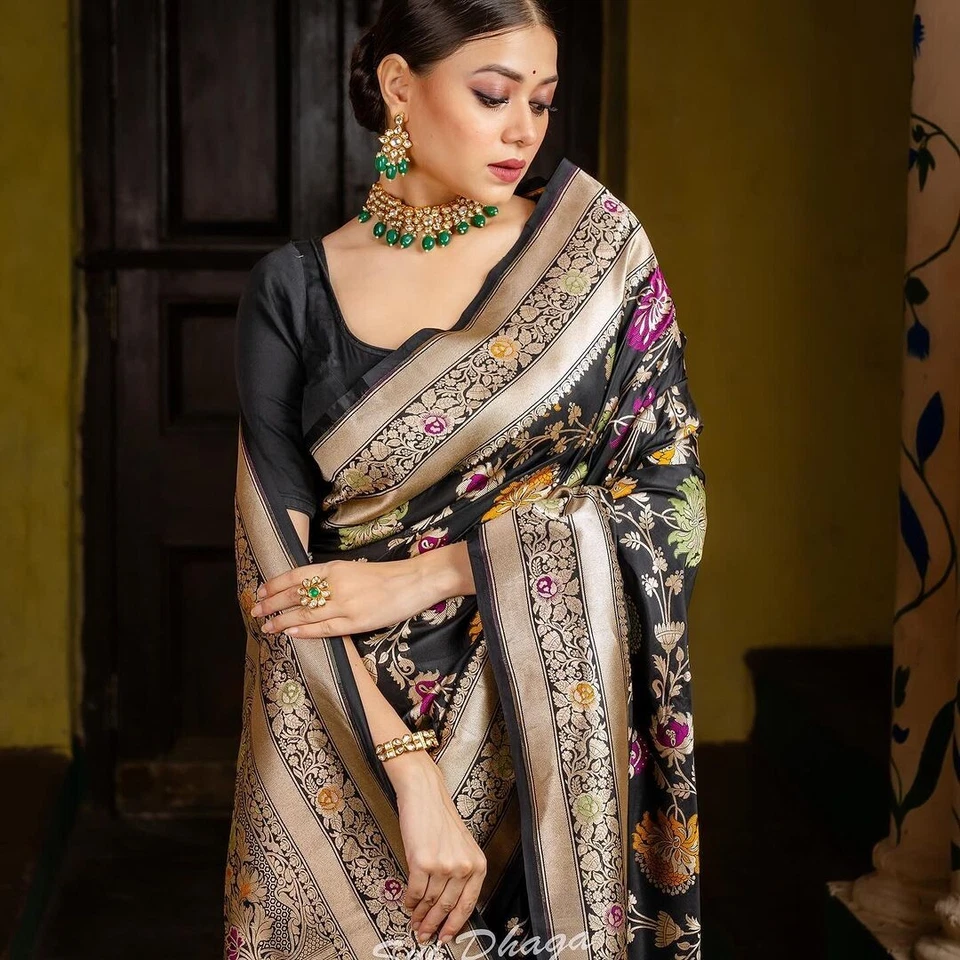 Blusa sari de seda nupcial de diseñador Sari Bollywood ropa de fiesta del sur de la India sari Foto 2 de 4