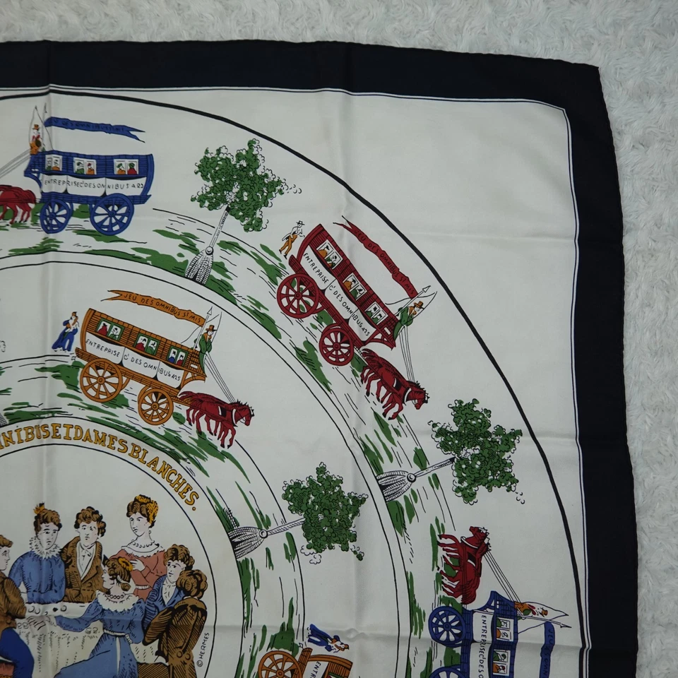 HERMES Paris Jeu Des Omnibus Et Dames Blanches Silk Scarf Scarves 34" X 35.5" O9 - Image 3 of 4
