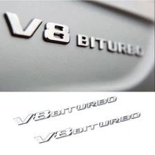 2pcs Chrome V8 BITURBO Letters Fender Emblem Badge Emblems for AMG
