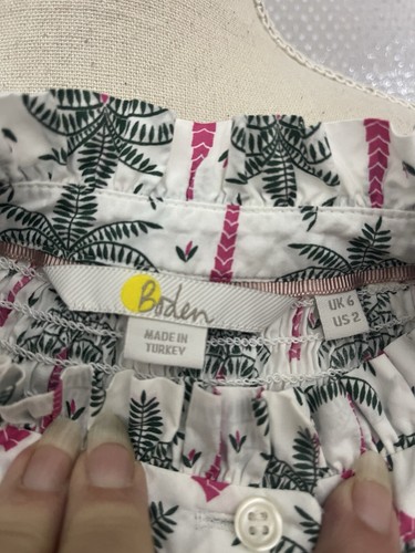 Boden Womens Sz 2 Paradise Palm Tree Button Down Curved Yoke Smocked Shirt - Picture 4 of 7