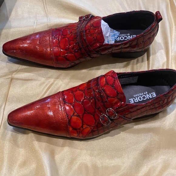 New Fiesso Encore RED croco Point Toe Patent Leather Slip on  display picture 3