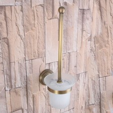 Bathroom Wall Mount Antique Brass Toilet Brush Holder Set Scrub Glass Cup 2ba267